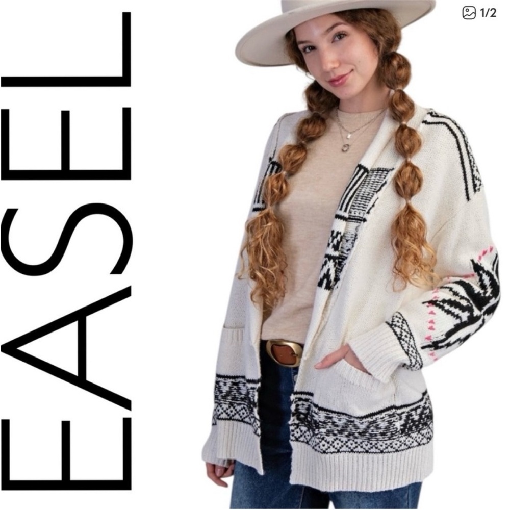 NWT Easel Cardigan  Black and Cream Knit